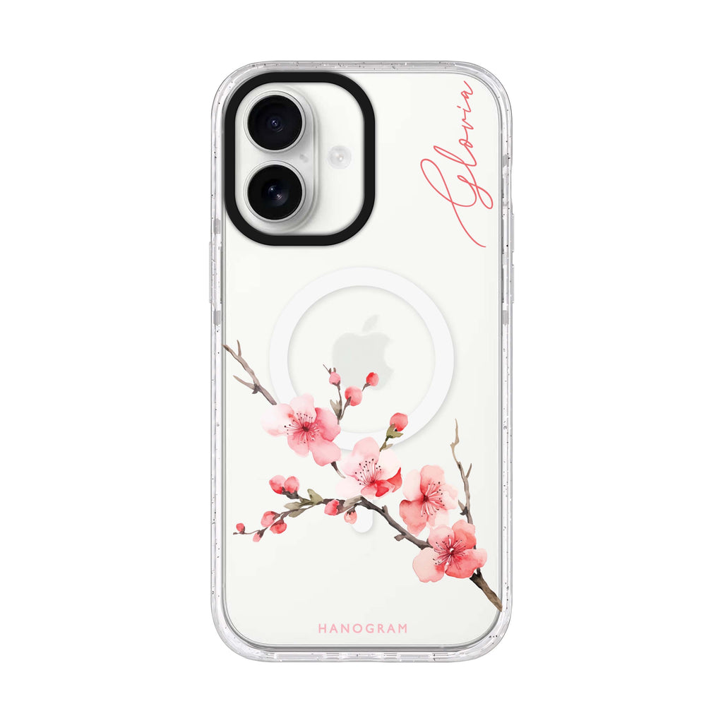 Cherry Bliss personalized name iPhone 17 ultra clear MagSafe case, front product view