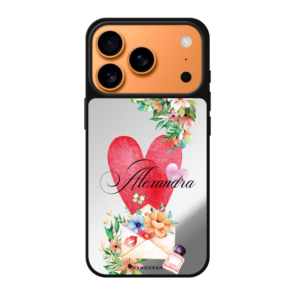 Floral Love Letter personalized name valentines flower heart floral iPhone 17 Pro Max mirror case
