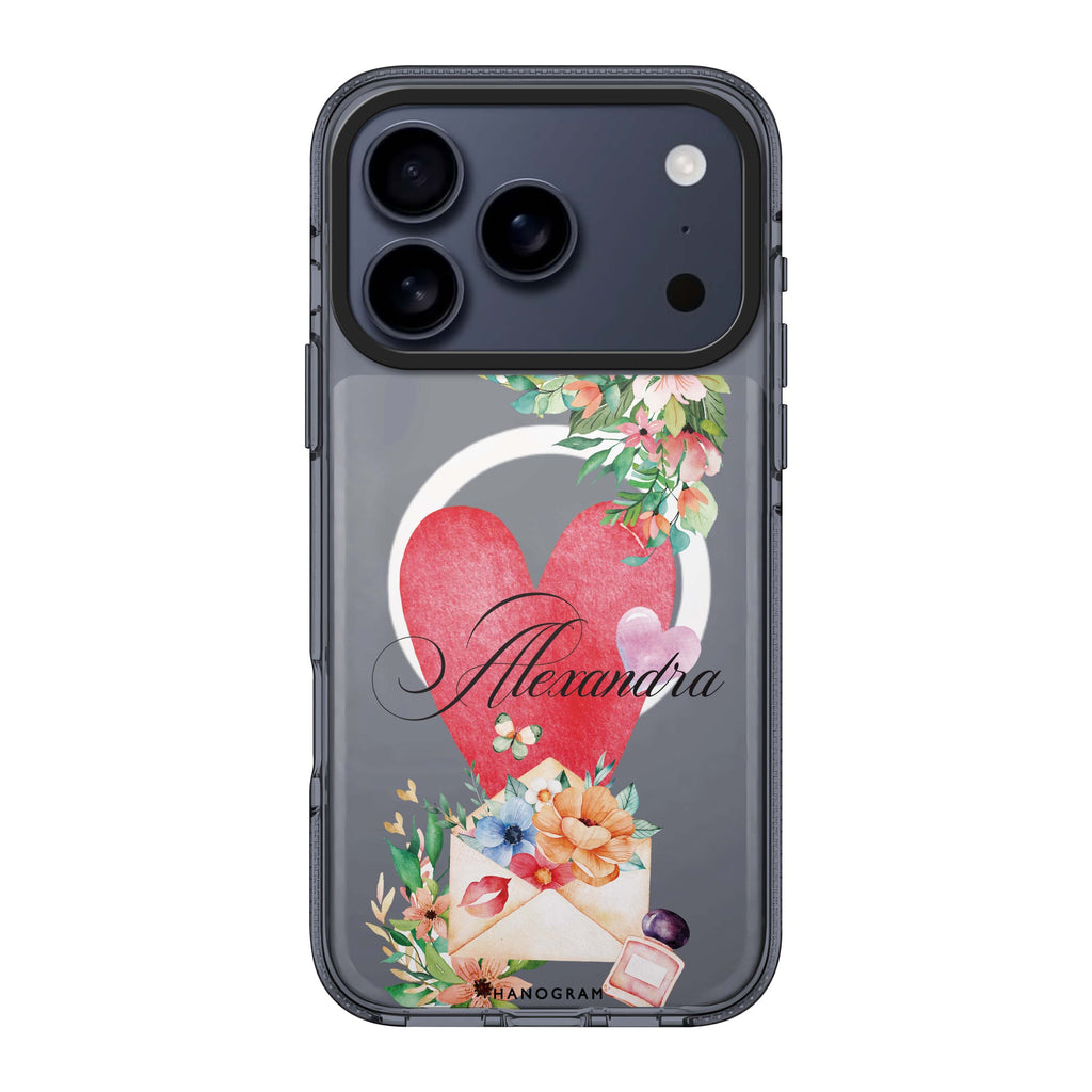 Floral Love Letter personalized name flower heart floral romantic iPhone 17 Pro Max ultra clear case