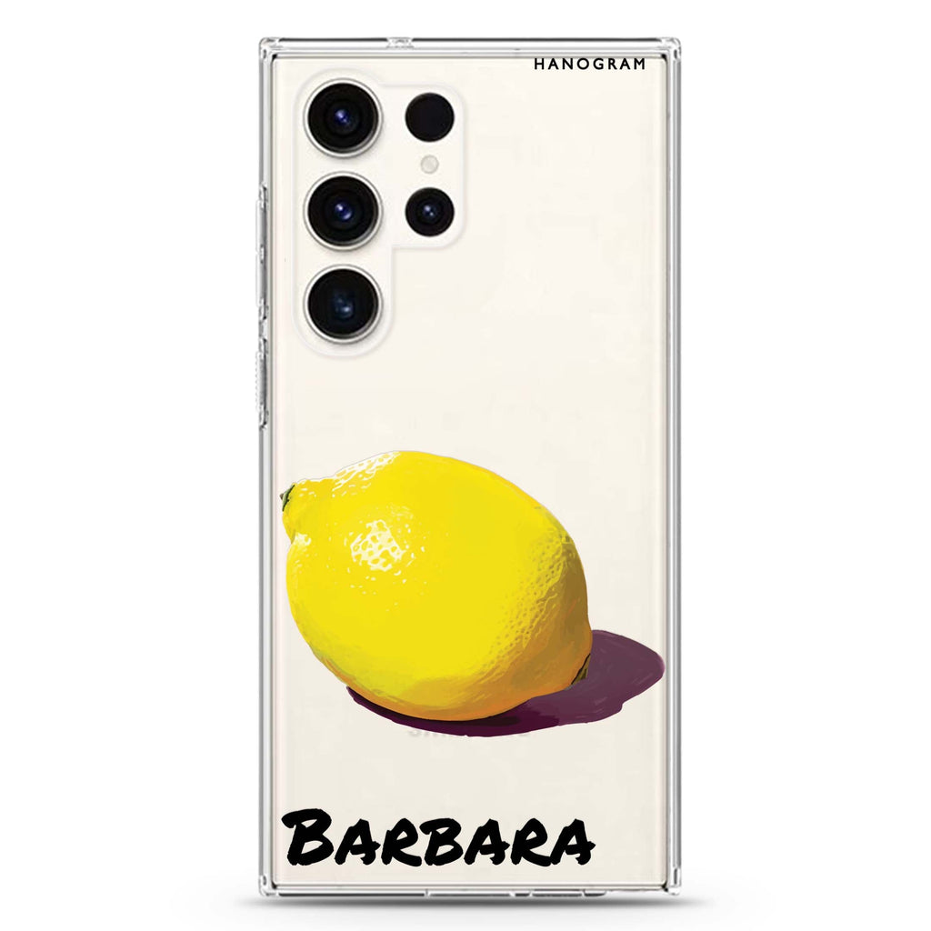 Lemon Lush personalized name Samsung Galaxy S26/S25/S24/S23/S22 Ultra ultra clear case, transparent design, main view