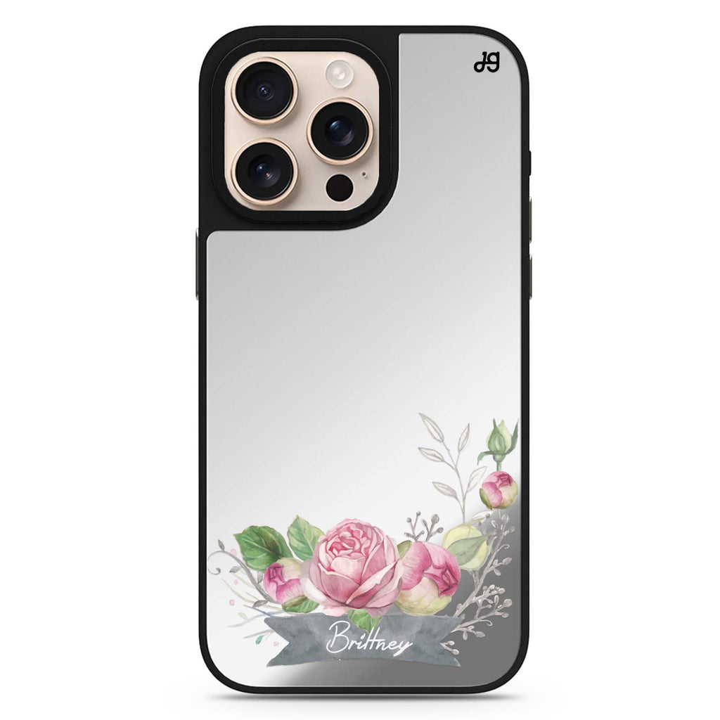 Ribbon & Floral personalized name floral design iPhone 16/15/14 Pro Max & Pro mirror case