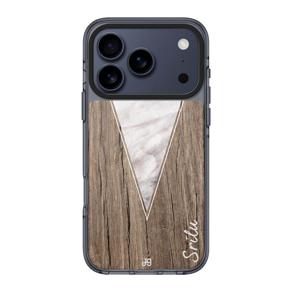 Marble & Wood II personalized name marble neutral iPhone 17 Pro Max ultra clear case