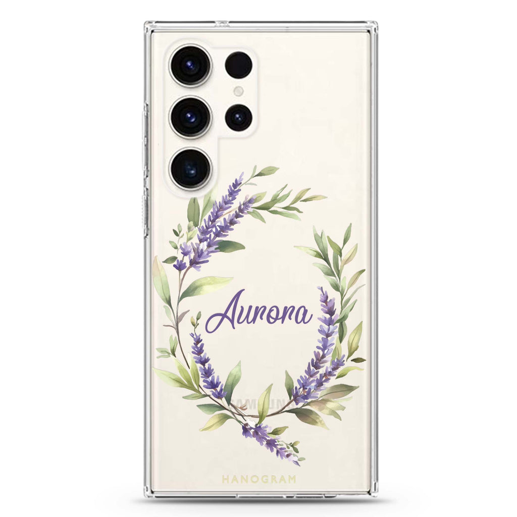 Lavender Ring personalized name Samsung Galaxy S26/S25/S24/S23/S22 Ultra ultra clear case, transparent design, main view