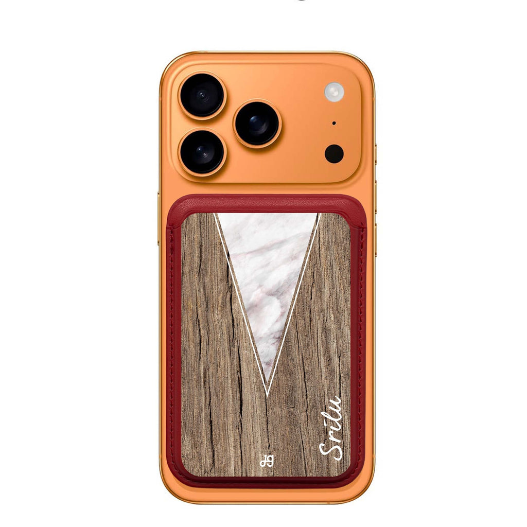 Marble & Wood II custom name MagSafe wallet for iPhone, personalized magnetic card holder, main view