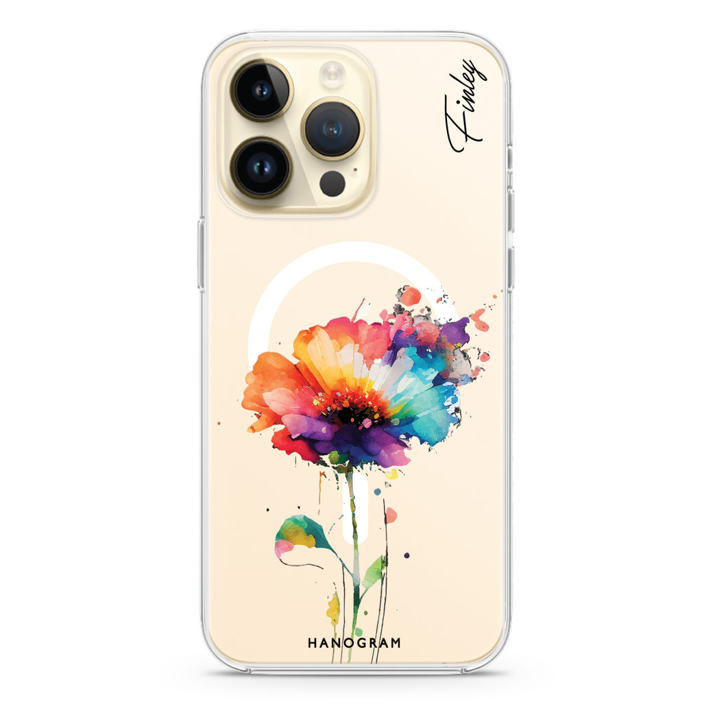 A Beautiful Watercolour Flower iPhone 14 Pro MagSafe Compatible Ultra Clear Case