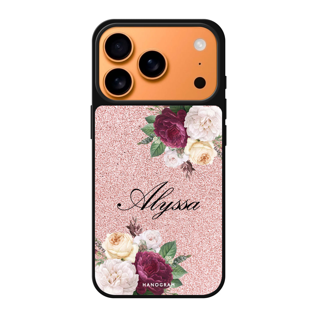 Glittering Floral personalized name spring flower floral sparkle iPhone 17 Pro Max mirror case