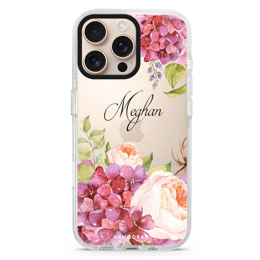 Pretty Floral custom name iPhone 16/15/14 Pro Max & Pro ultra clear case floral design, front product view