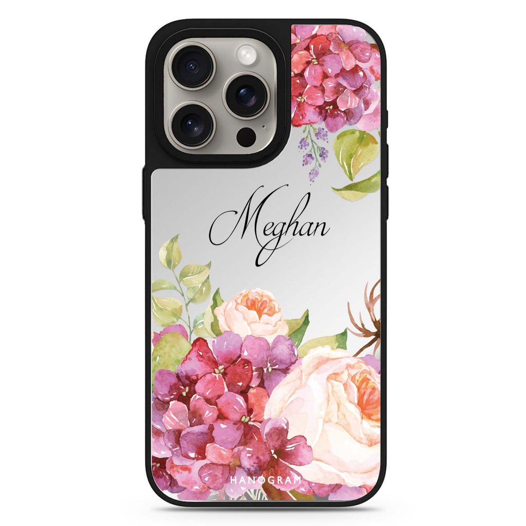 Pretty Floral personalized name MagSafe mirror case for iPhone 16/15/14 Pro Max and Pro, main view