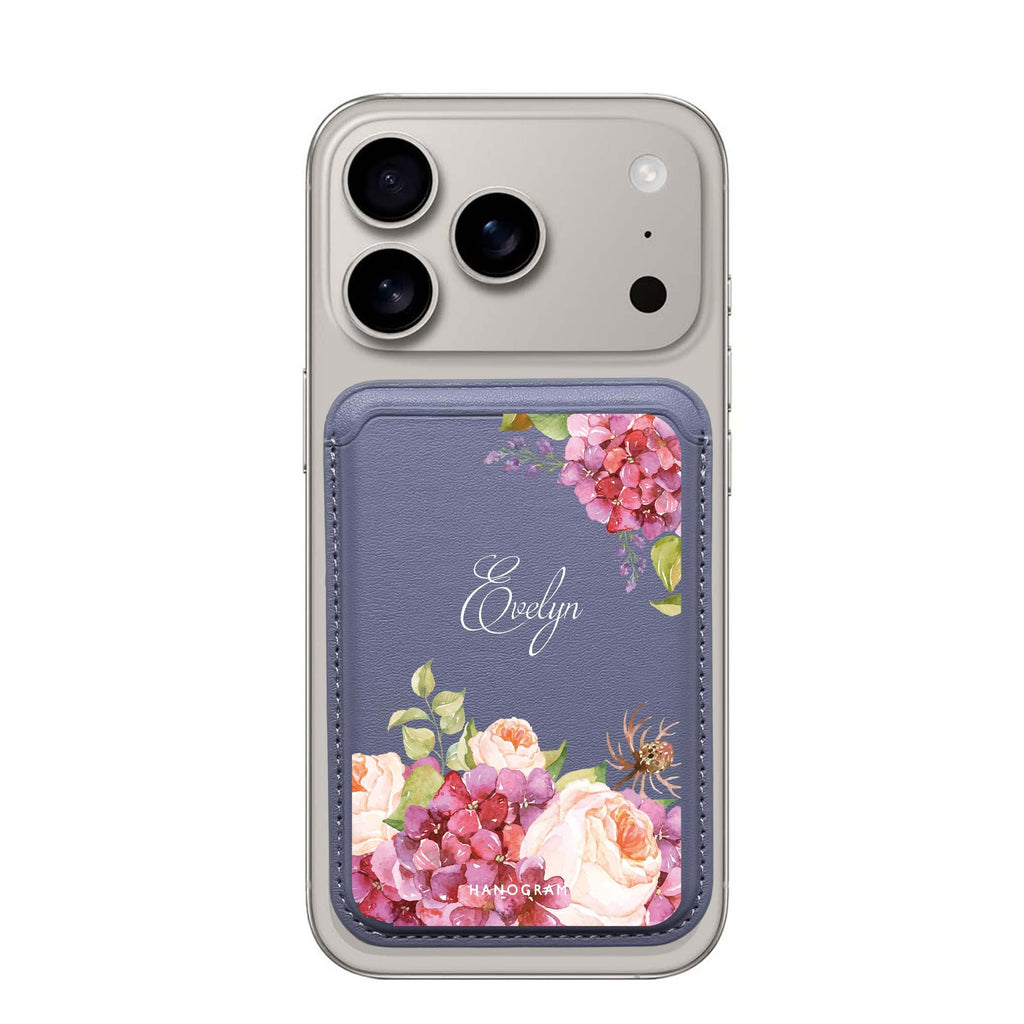 Pretty Floral custom name MagSafe wallet for iPhone, personalized magnetic card holder, main view