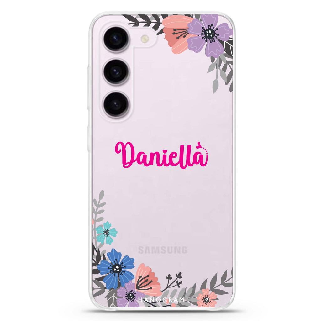 Blossom Bliss personalized ultra-clear case for Samsung Galaxy S23/S22, front view