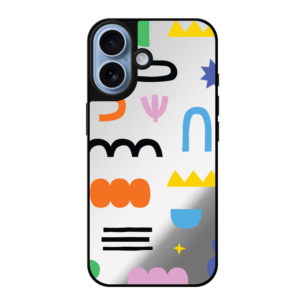 Reflective iPhone 16 Mirror Case –Abstract Doodles Pattern Design