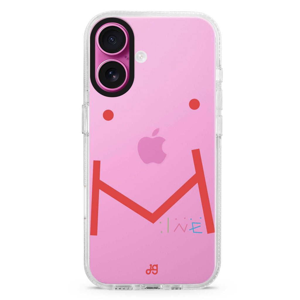 Mine iPhone 16 and 16 Plus ultra clear case, transparent graphic artwork, front product view