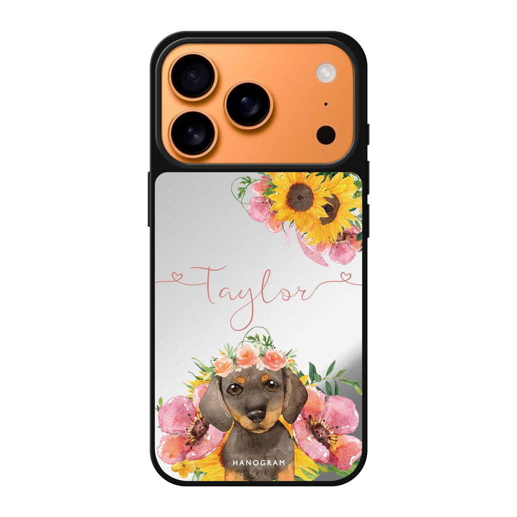 Sunflower Puppy personalized name dog flower animal celestial iPhone 17 Pro Max mirror case