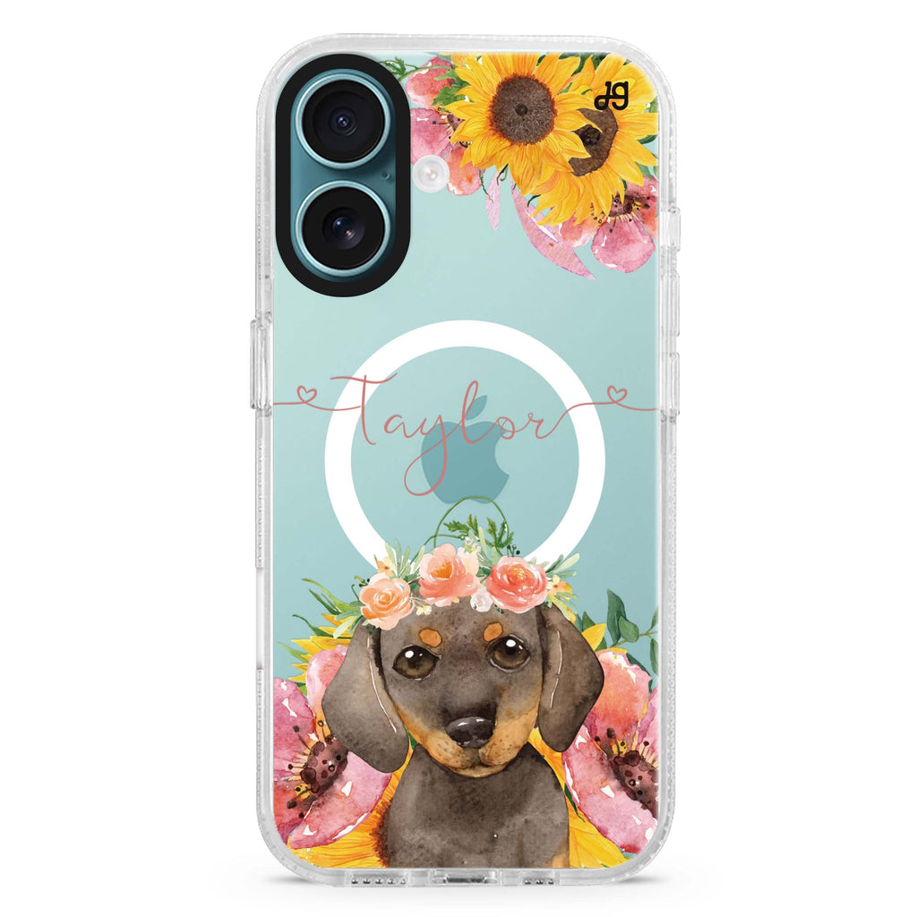 Sunflower Puppy MagSafe Compatible iPhone 16 Ultra Clear Case - Personalized and Stylish Protection