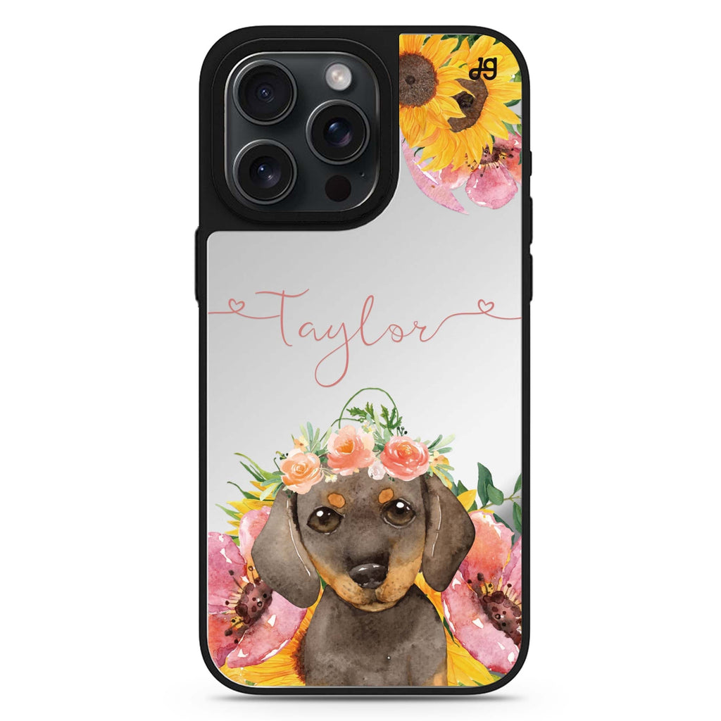 Sunflower Puppy personalized name MagSafe mirror case for iPhone 16/15/14 Pro Max and Pro, main view