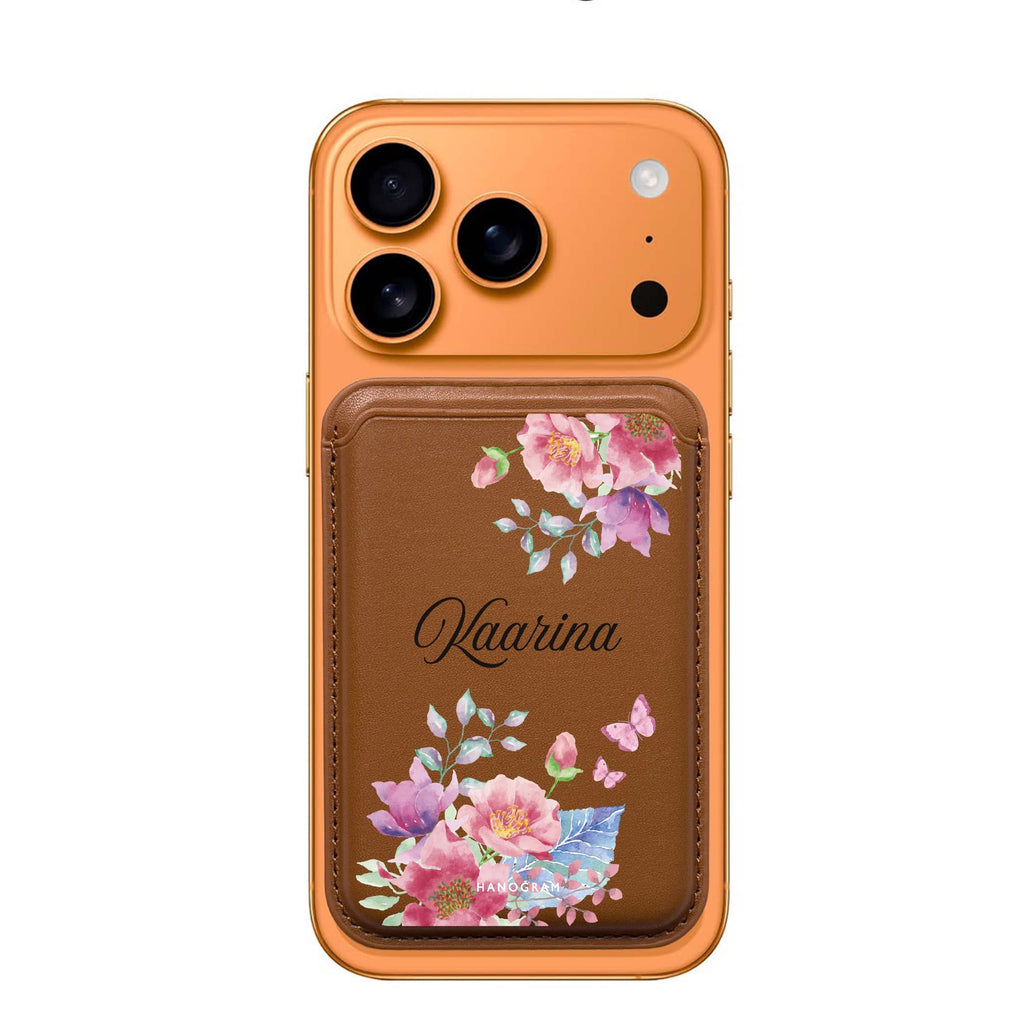 Butterfly Garden custom name MagSafe wallet for iPhone, personalized magnetic card holder, main view