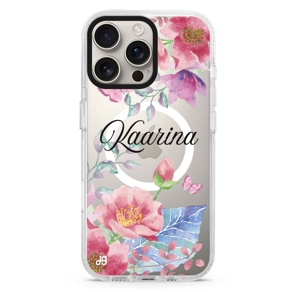 A watercolour floral MagSafe Compatible iPhone 16 Pro Ultra Clear Case - Personalized and Stylish Protection