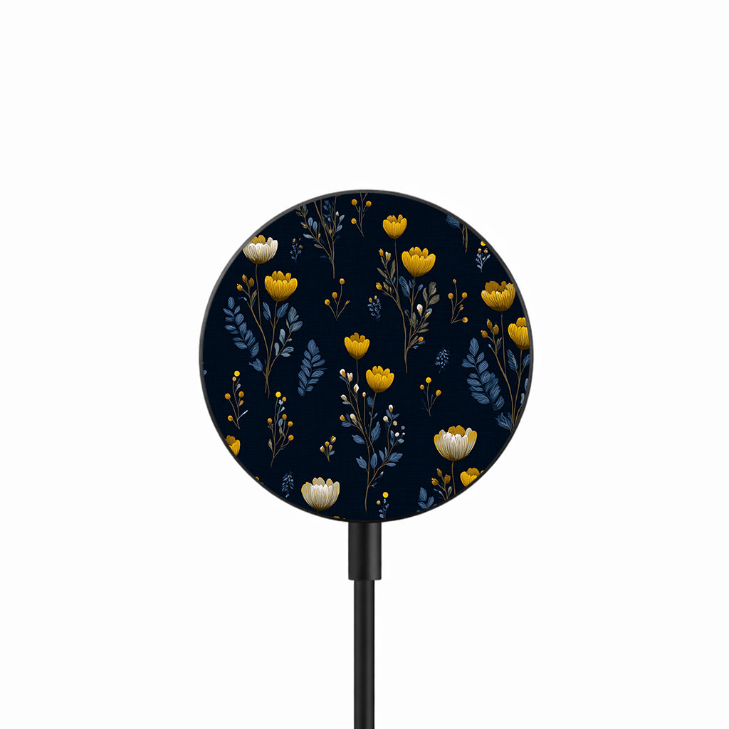 Midnight Yellow Blooms 25W Qi2.2 magnetic wireless charger front view
