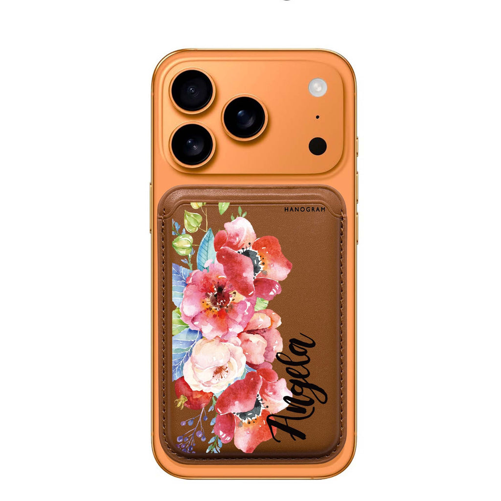 Poppies custom name MagSafe wallet for iPhone, personalized magnetic card holder, main view