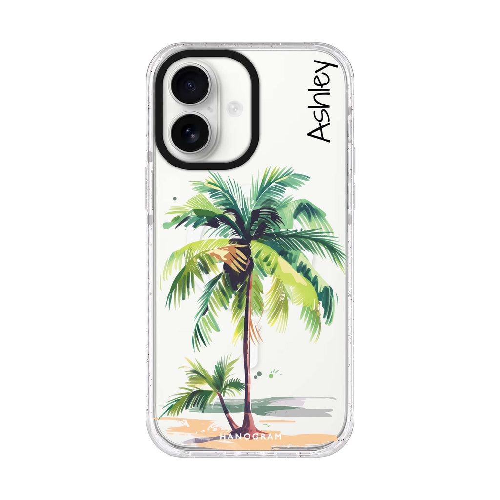Island Palms personalized name iPhone 17 ultra clear MagSafe case, front product view