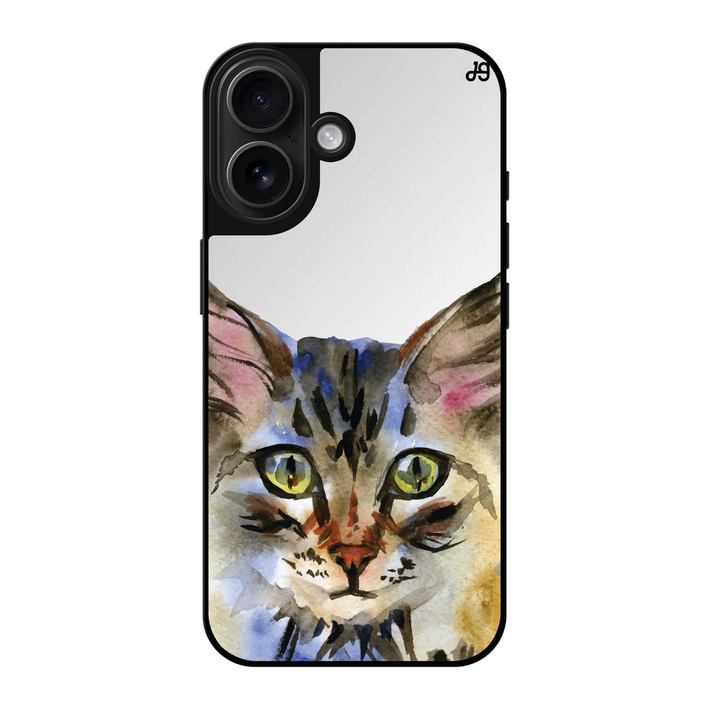 Reflective iPhone 16 Mirror Case –Watercolour Cat Design