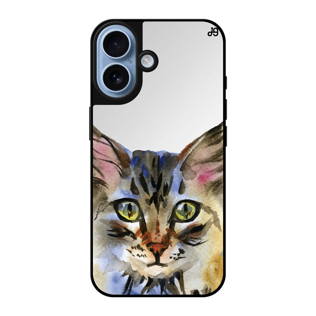 Reflective iPhone 16 Mirror Case –Watercolour Cat Design