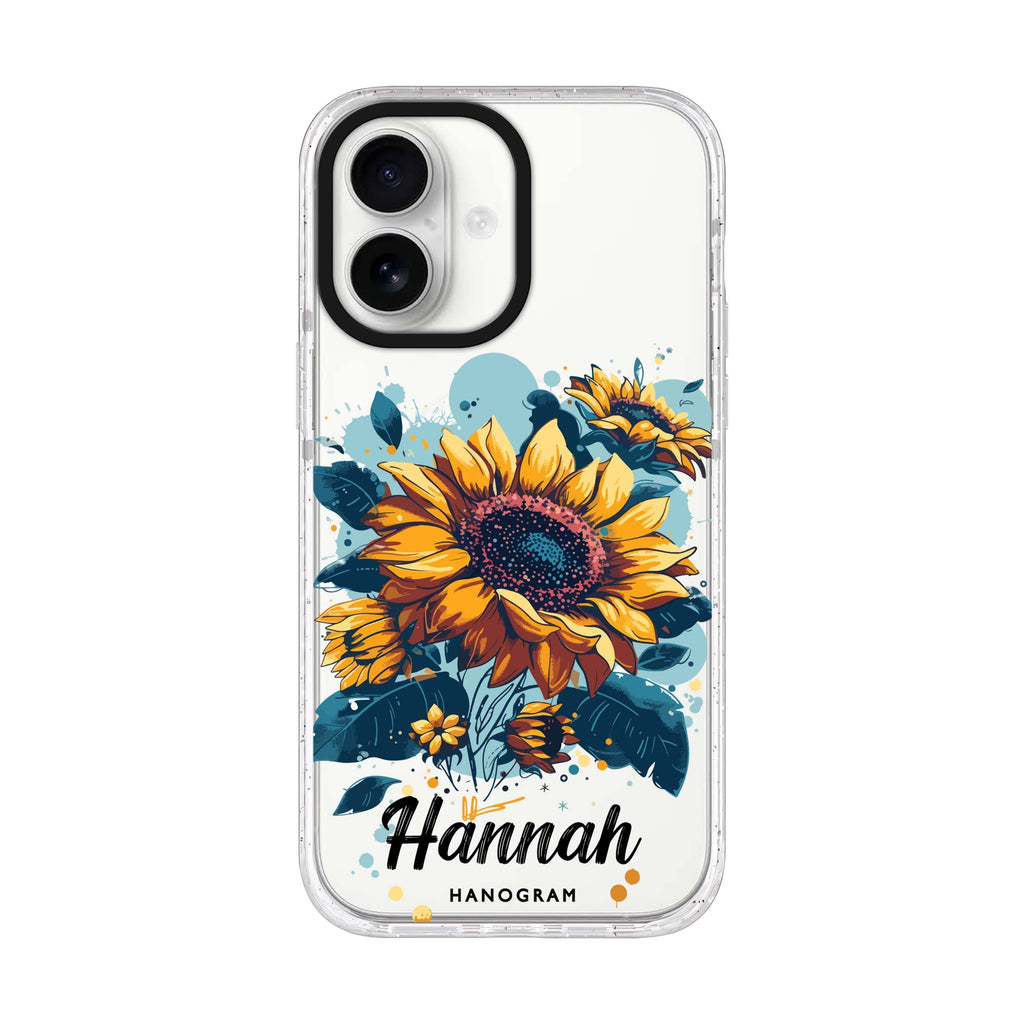 Sun-Kissed Petals personalized name iPhone 17 ultra clear MagSafe case, front product view