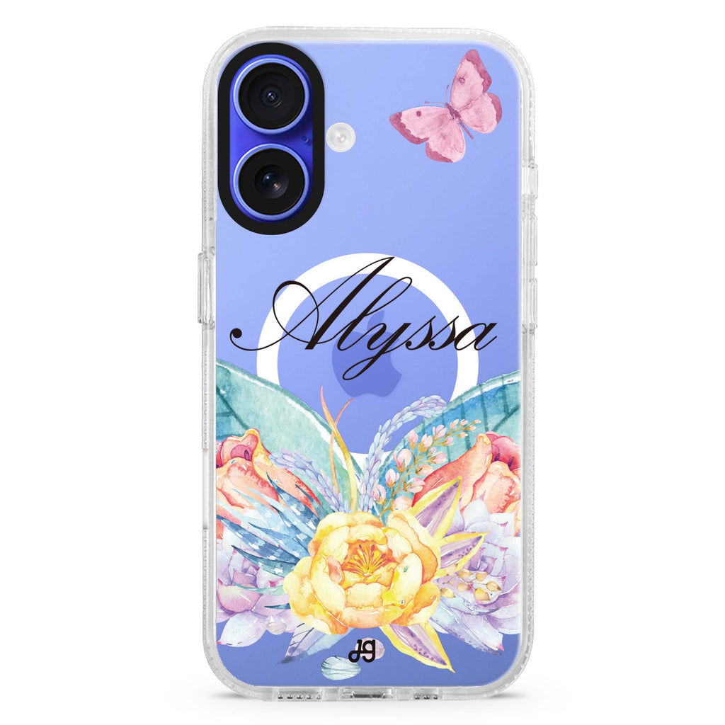 Butterfly and Abloom Rose MagSafe Compatible iPhone 16 Ultra Clear Case - Personalized and Stylish Protection