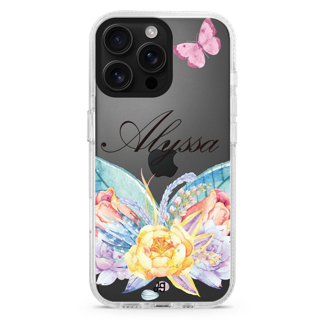 Butterfly and Abloom Rose iPhone 16 Pro & 16 Pro Max Case - Personalized and Stylish Protection