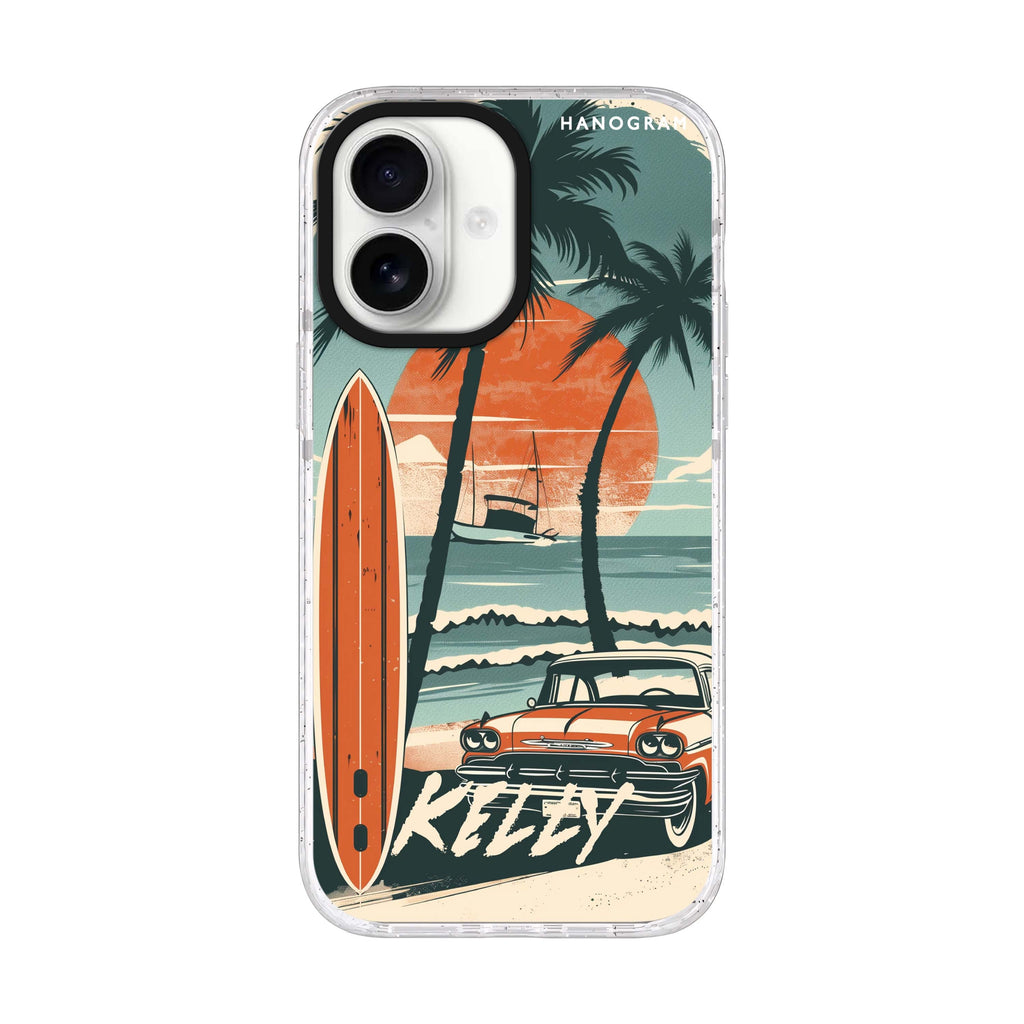 Surf Vibes personalized name iPhone 17 ultra clear MagSafe case, front product view