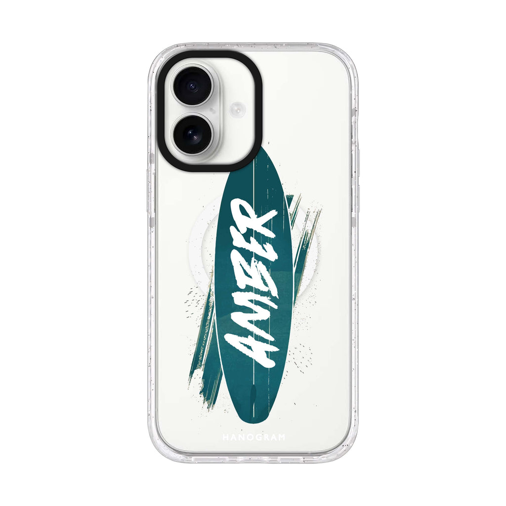Surf's Up personalized name iPhone 17 ultra clear MagSafe case, front product view