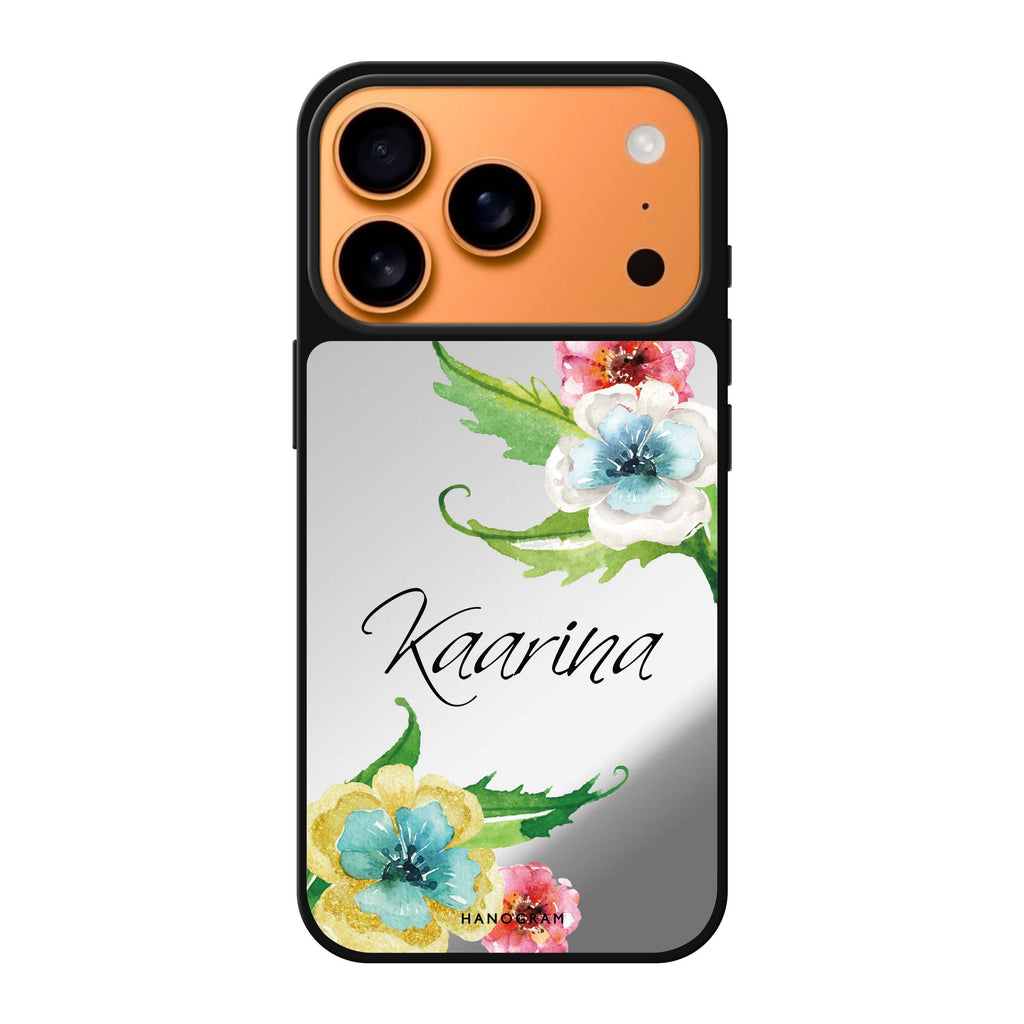Golden and White Anemones personalized name gold flower floral iPhone 17 Pro Max mirror case