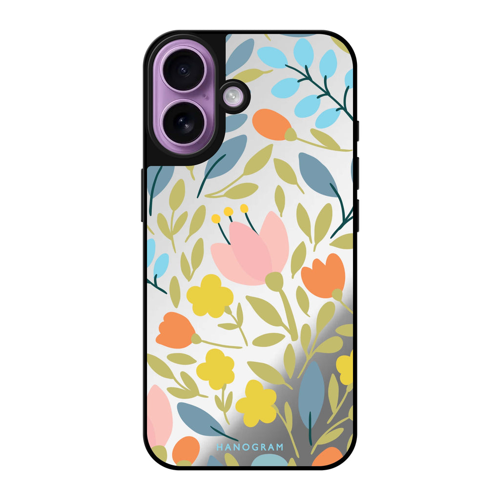 Reflective iPhone 16 Mirror Case –Floral Design