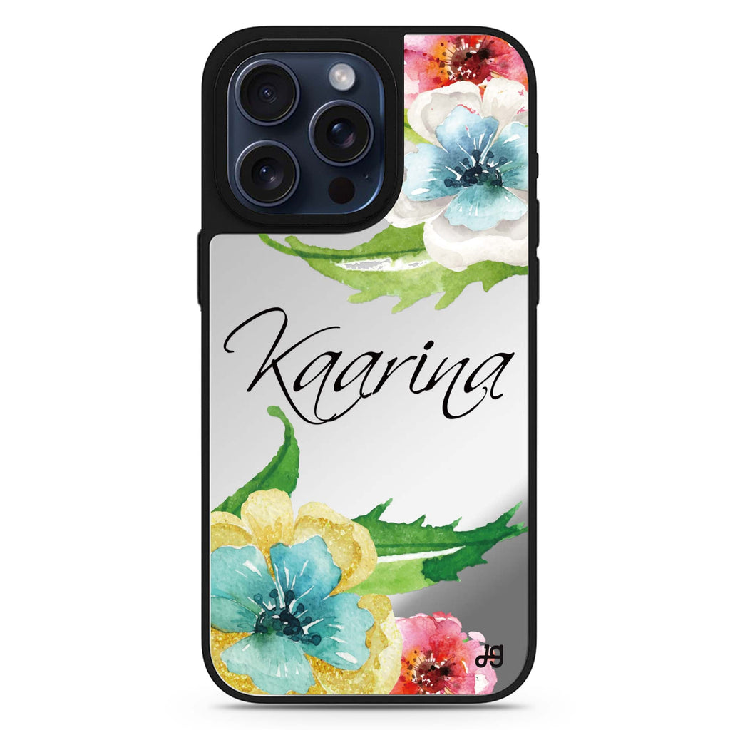 Golden and White Anemones personalized name MagSafe mirror case for iPhone 16/15/14 Pro Max and Pro, main view
