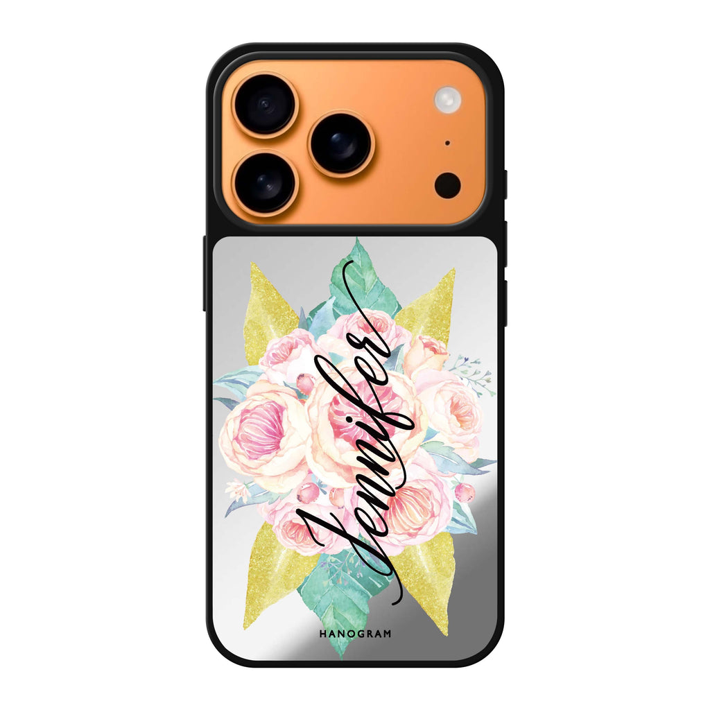 Abloom Rose personalized name pink flower floral iPhone 17 Pro Max mirror case