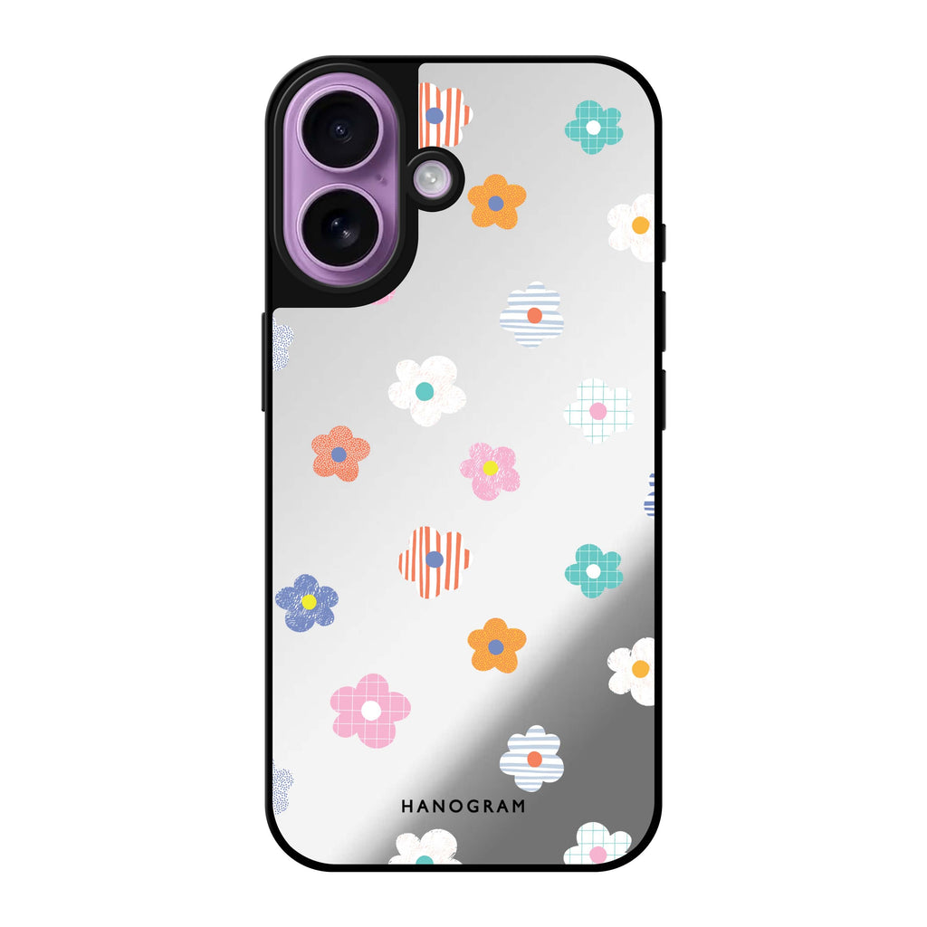 Reflective iPhone 16 Mirror Case –Floral Pattern Design