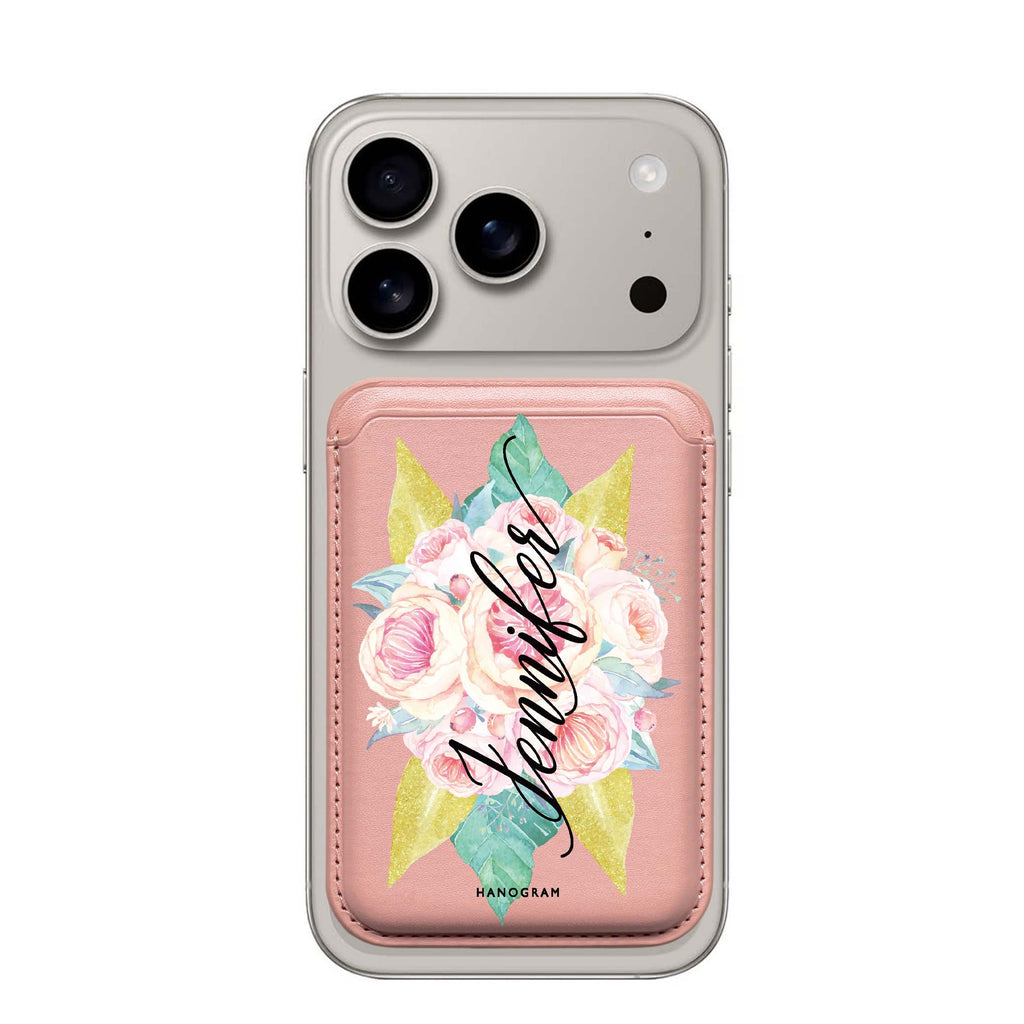 Abloom Rose custom name MagSafe wallet for iPhone, personalized magnetic card holder, main view
