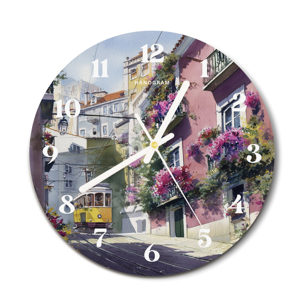 Lisbon Bloom Street premium glass wall clock, floral home decor clock, main view