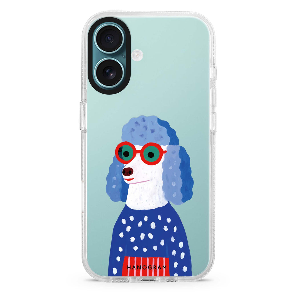 Groove Doggo iPhone 16 and 16 Plus ultra clear case, transparent dog artwork, front product view
