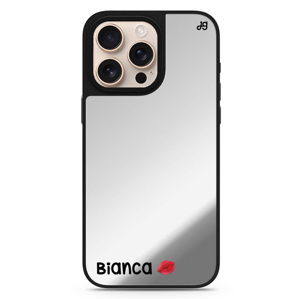 A Kiss personalized name romantic design iPhone 16/15/14 Pro Max & Pro mirror case