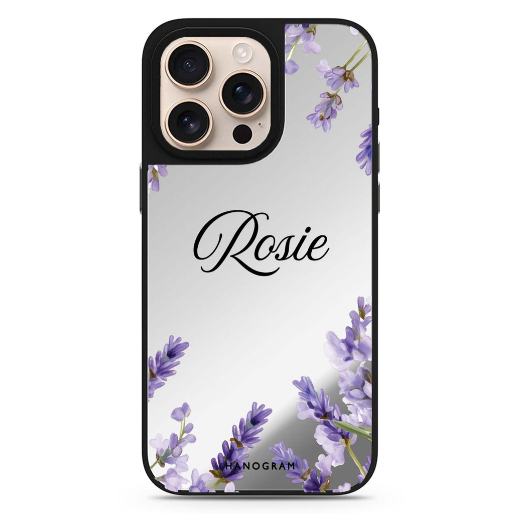 Lavender Corners iPhone personalized name floral design iPhone 16/15/14 Pro Max & Pro mirror case