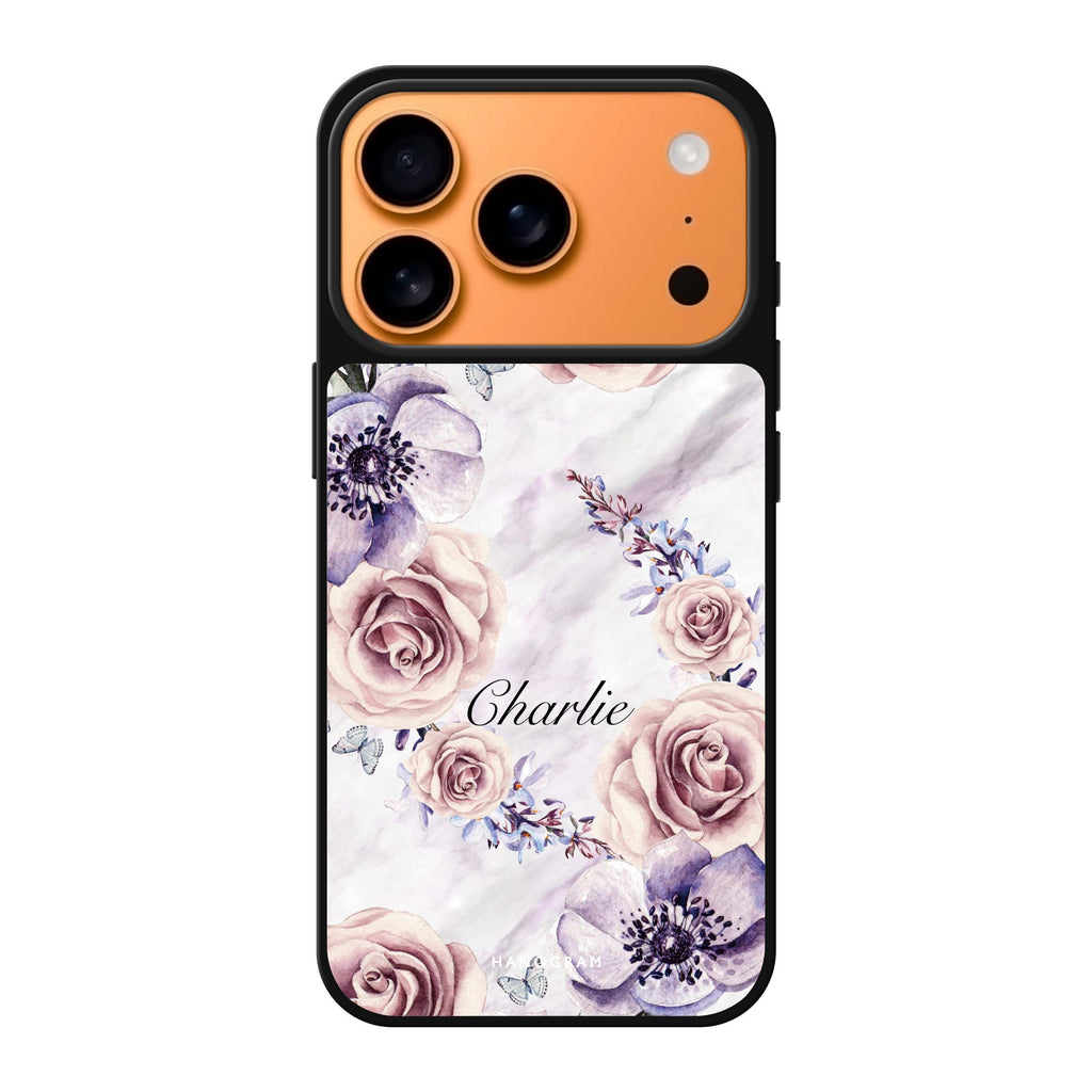White Marble & Flower personalized name white flower floral marble iPhone 17 Pro Max mirror case