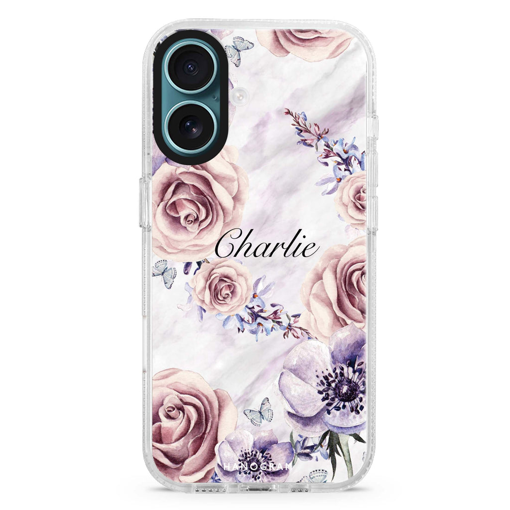 White Marble & Flower MagSafe Compatible iPhone 16 Ultra Clear Case - Personalized and Stylish Protection