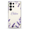 Lavender Corners personalized name Samsung Galaxy S26/S25/S24/S23/S22 Ultra ultra clear case, transparent design, main view