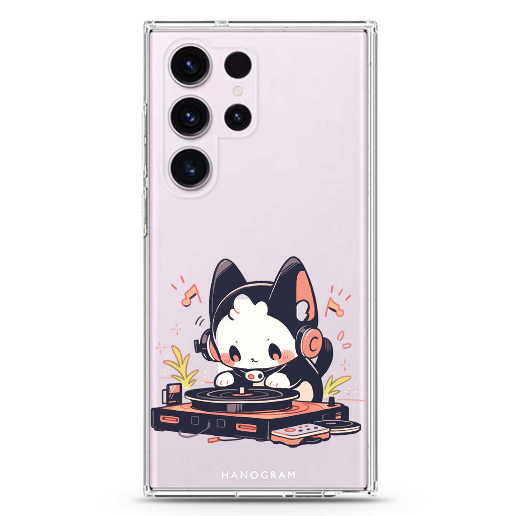 DJ Paws Play Samsung Galaxy S26/S25/S24/S23/S22 Ultra ultra clear case, transparent design, main view