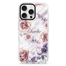 White Marble & Flower custom name iPhone 16/15/14 Pro Max & Pro ultra clear case floral design, front product view