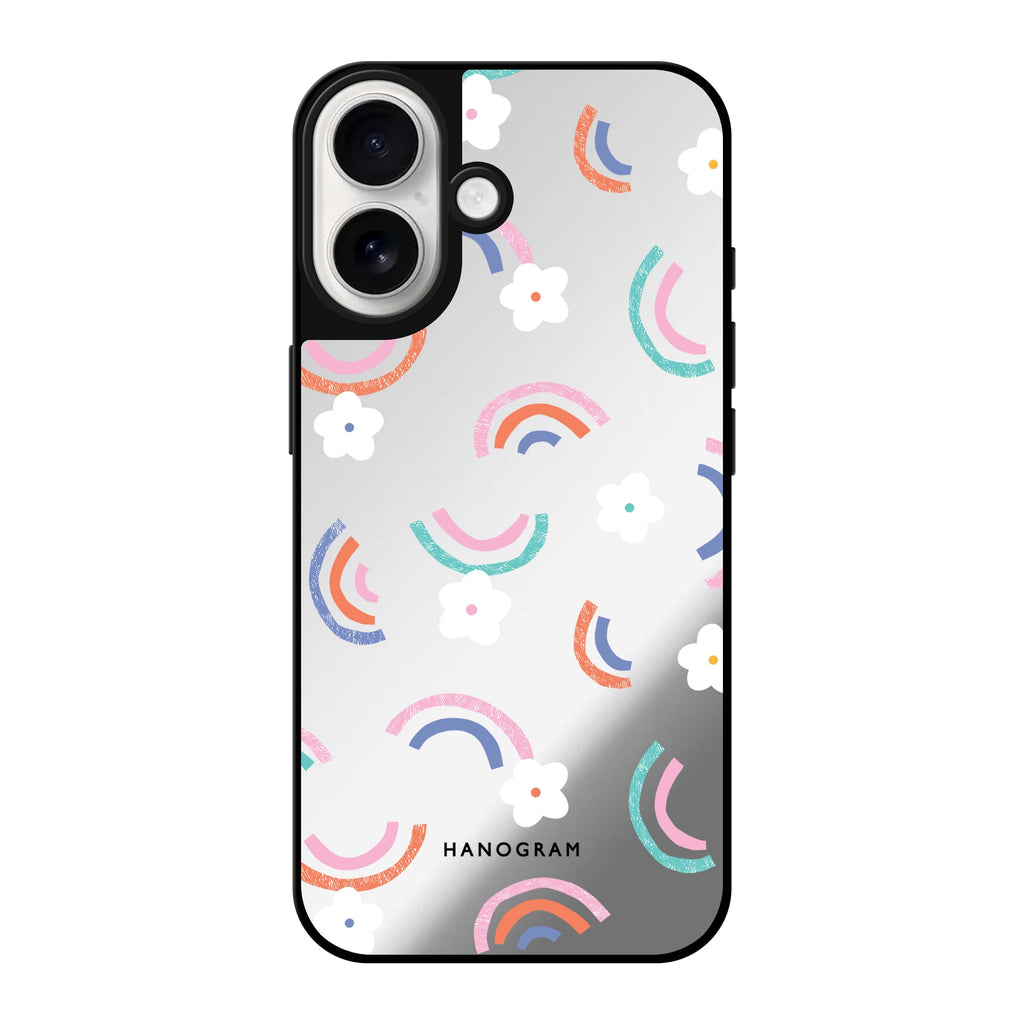Reflective iPhone 16 Mirror Case –Rainbow Floral Design