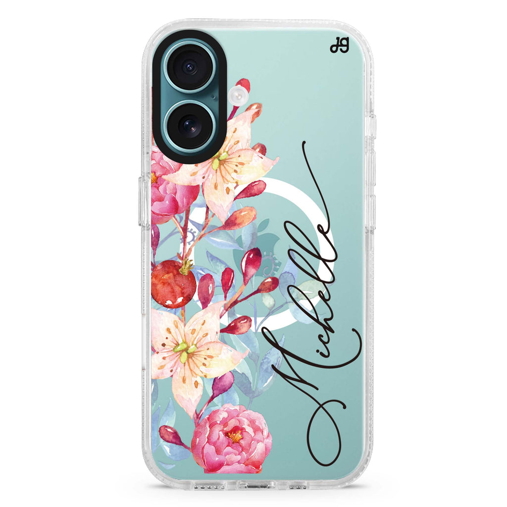 Pink Watercolor Floral Bouquet MagSafe Compatible iPhone 16 Ultra Clear Case - Personalized and Stylish Protection