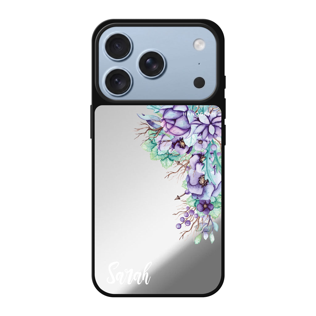 Purple Floral personalized name purple spring flower floral iPhone 18 Pro Max mirror case