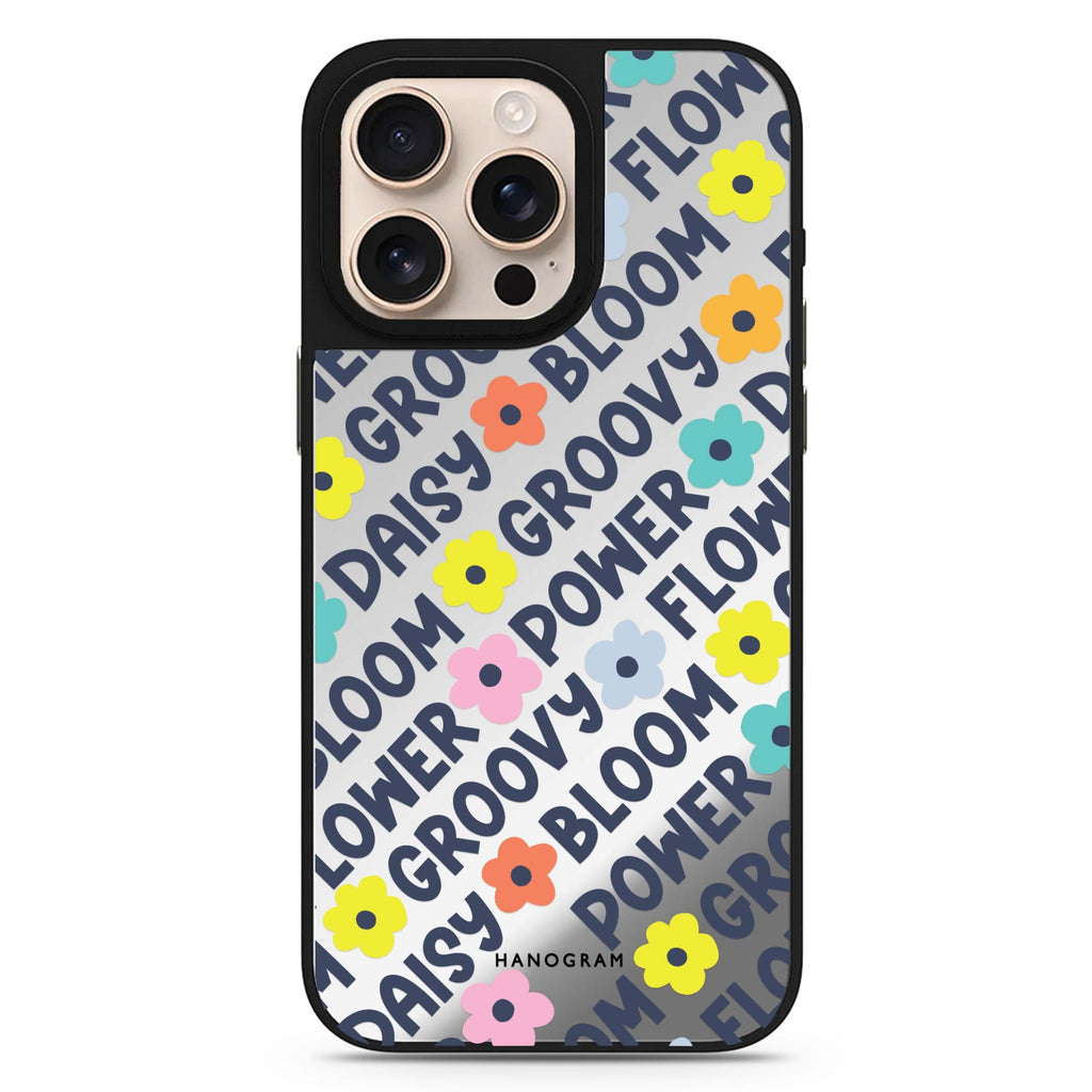 Groovy Flower floral design iPhone 16/15/14 Pro Max & Pro mirror case